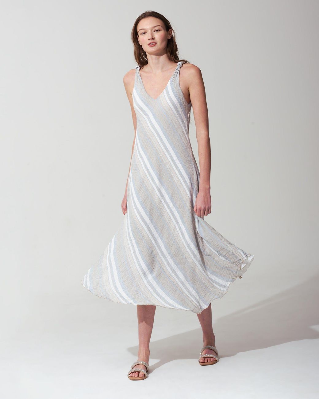 MARICEL White Rosanna Dress Soft-Waved Linen Gauze