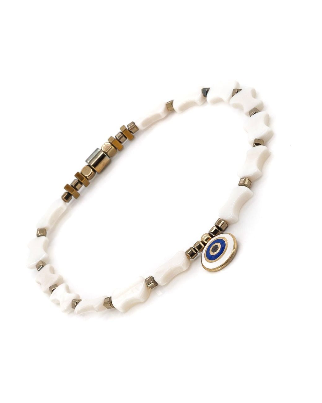 Ebru Jewelry Metallic Pearl Evil Eye Beaded Anklet