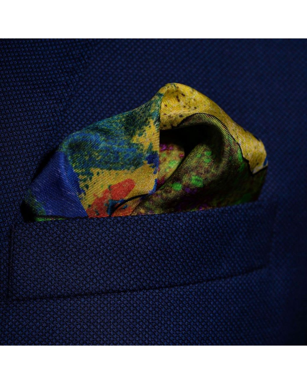 Otway & Orford Green 'Tennis Passion' Silk Pocket Square. Full-Size for men