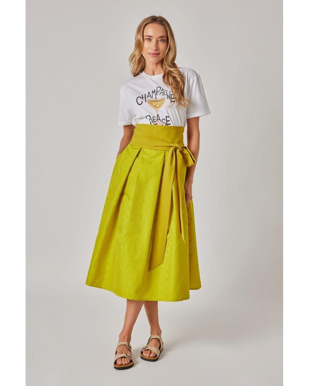 Marianna Déri Yellow Midi Skirt With Moiré Effect Lemon