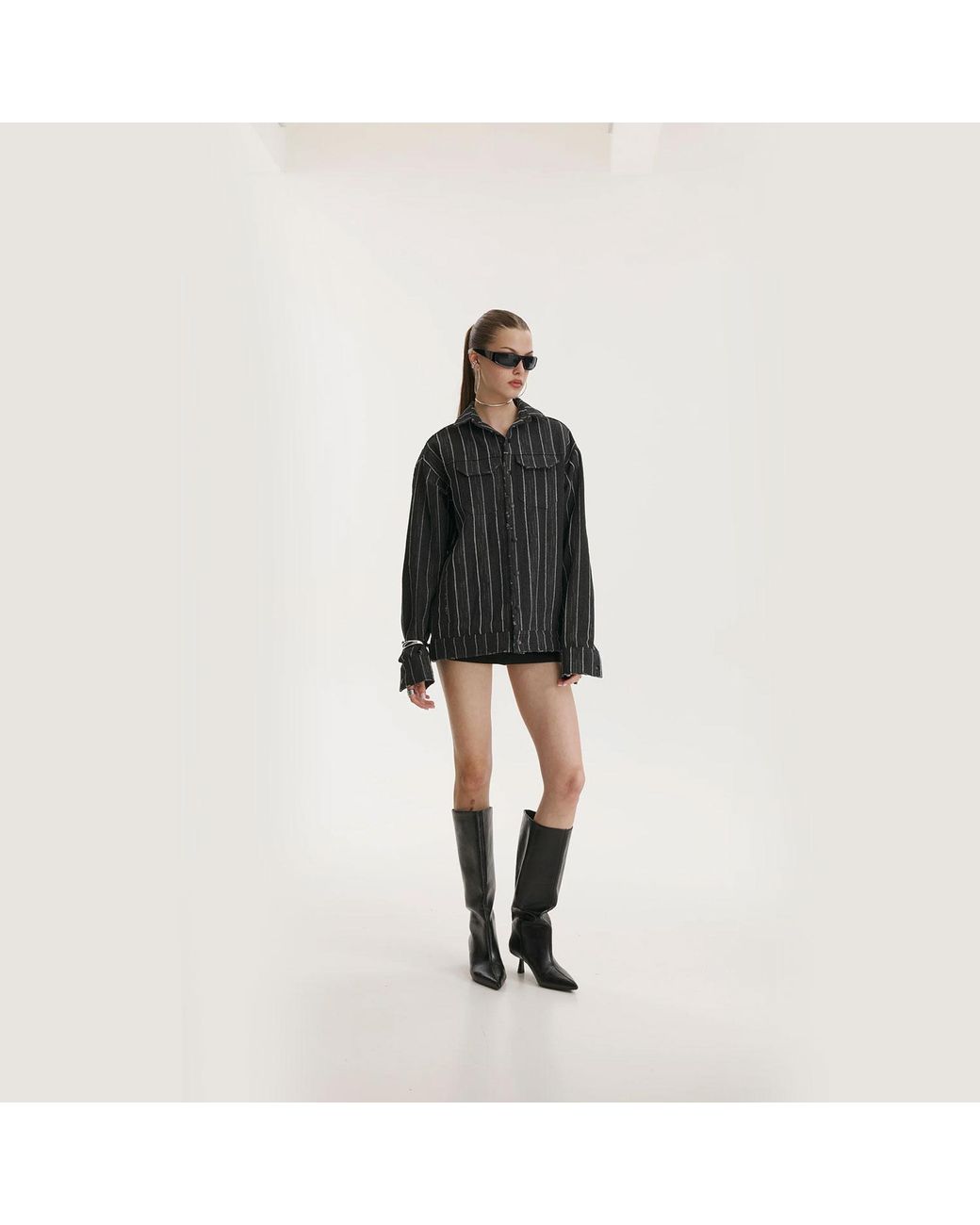 mysimplicated Black Broken Stripes Denim Jacket