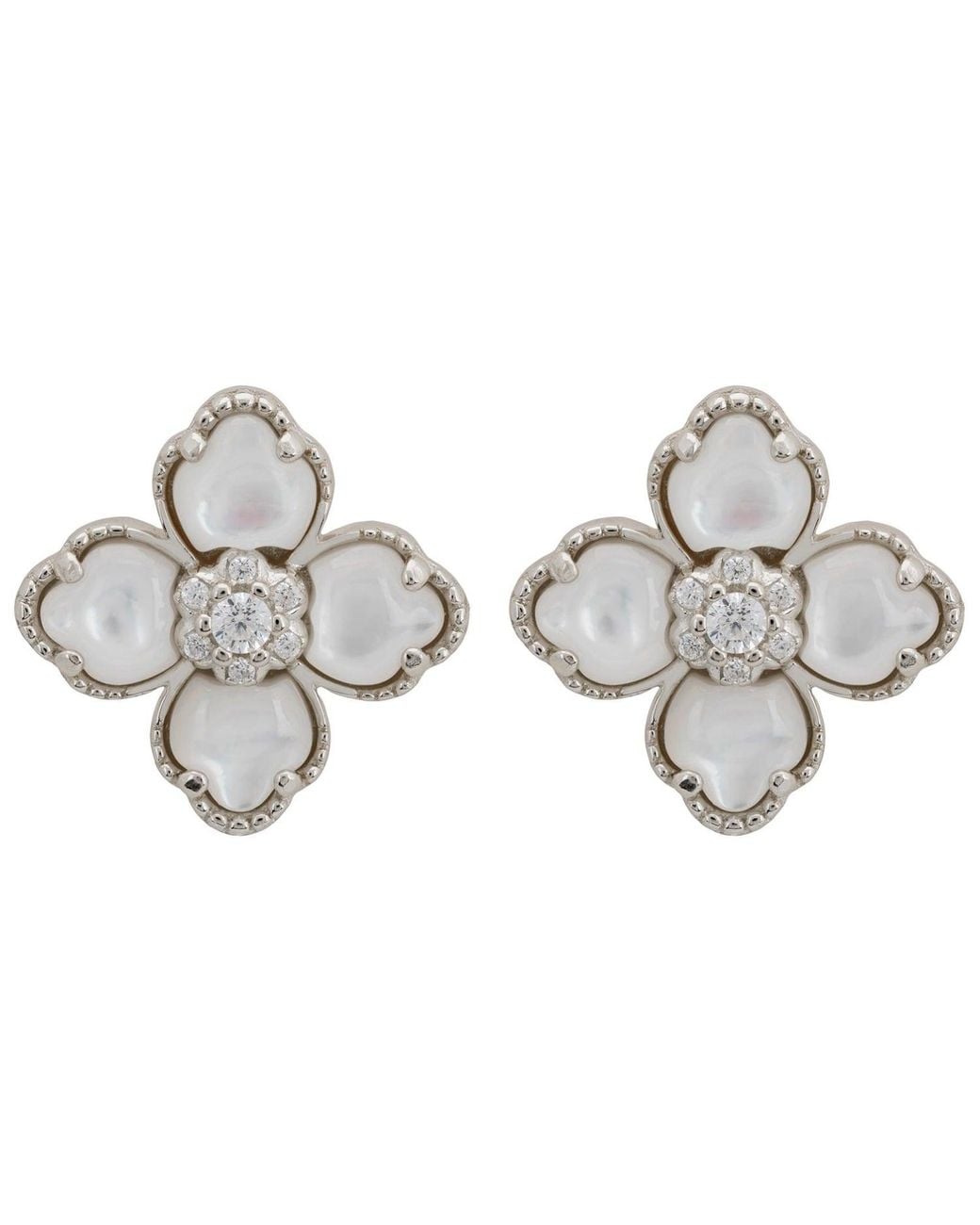 Latelita London Metallic Flower Clover Mother Of Pearl Stud Earrings