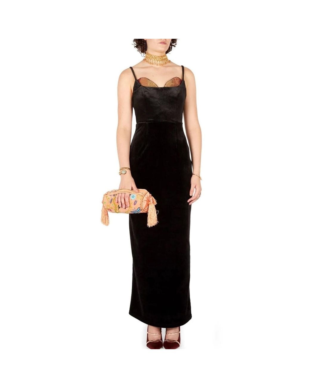 Marteya Black Leto Maxi Sequin & Beaded Velvet Dress –