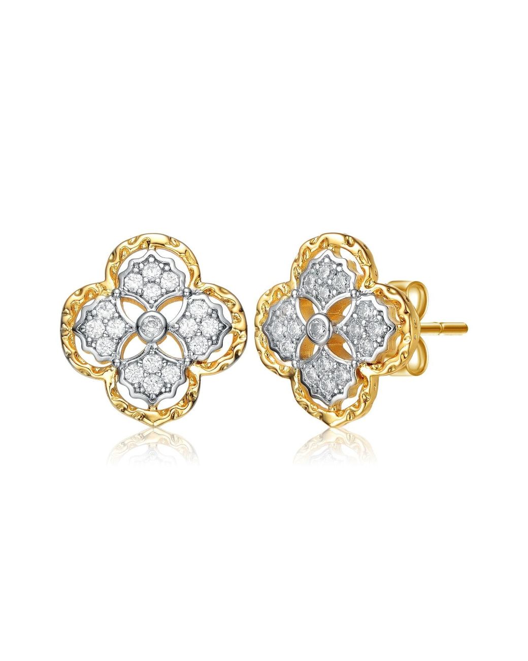 Genevive Jewelry Metallic Rachel Glauber Plated With Cubic Zirconia Floral Stud Earrings