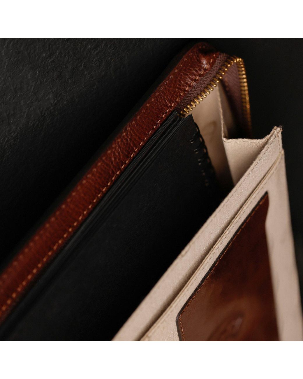 Time Resistance Brown Leather Documents Folder Organizer