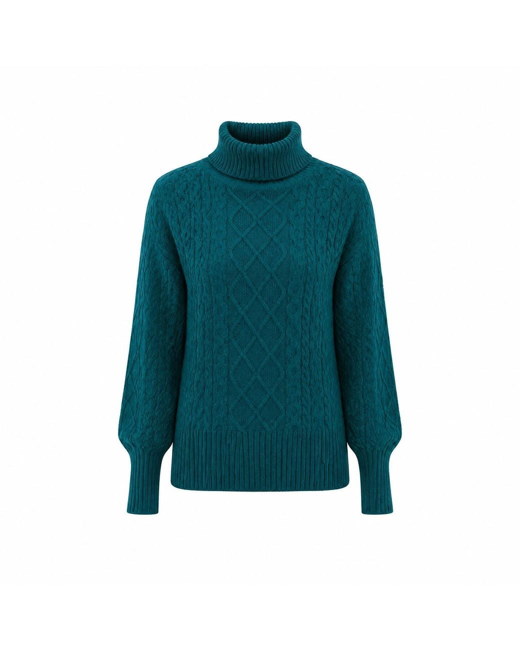 Yumi' Green Cable Knit Roll Neck Jumper