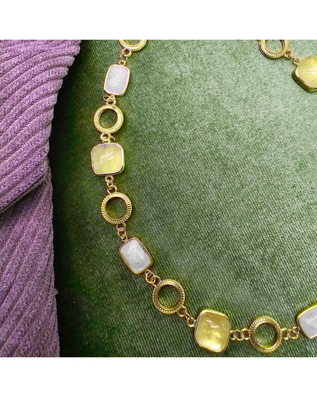 Farra Metallic Prehnite And Moonstone Charms Choker Necklace