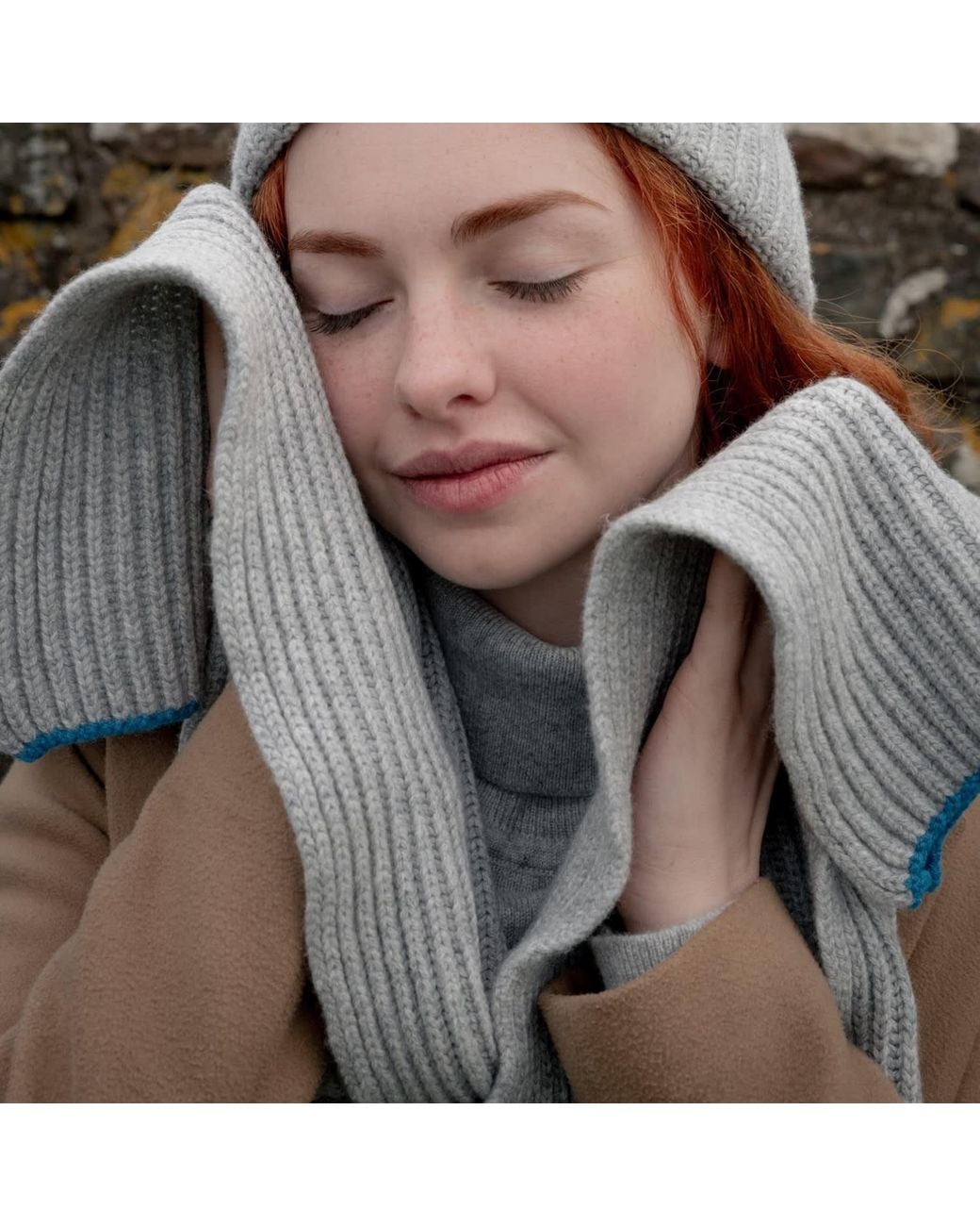 Kinalba Natural Neutrals Ladies Camel Chunky Ribbed Cashmere Scarf