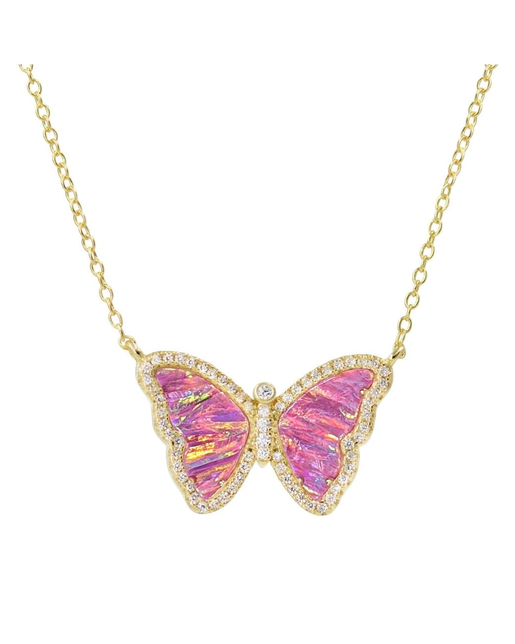 KAMARIA Pink Opal Butterfly Necklace With Stripes