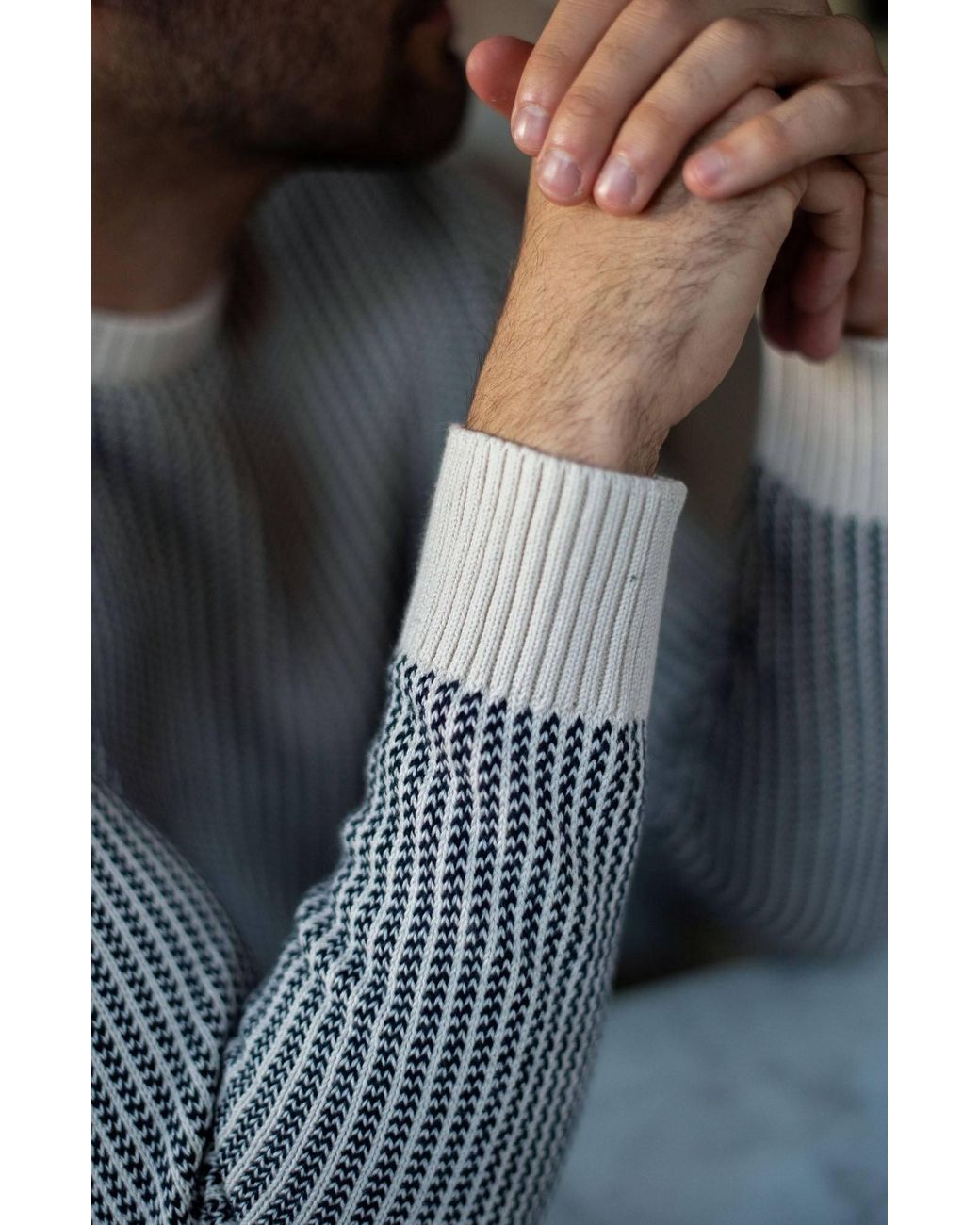 Paul James Knitwear Gray Cotton David Fisherman Tuck Stitch Jumper for men