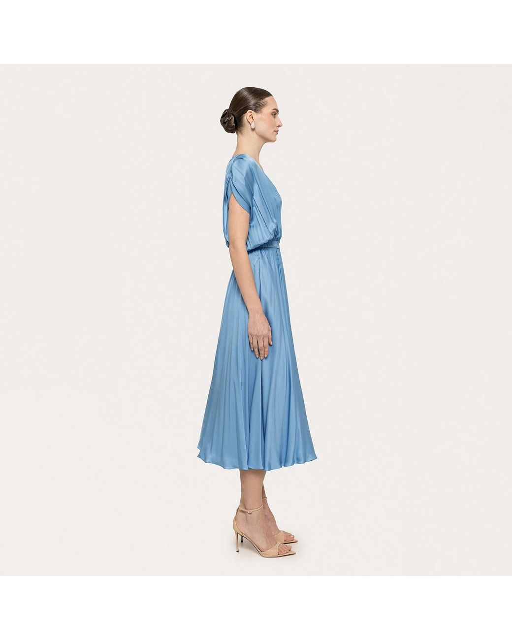 Nissa Blue Belted Viscose Midi Dress Baby