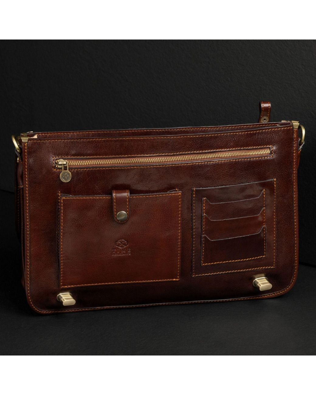 Time Resistance Brown Leather Briefcase Laptop Bag for men
