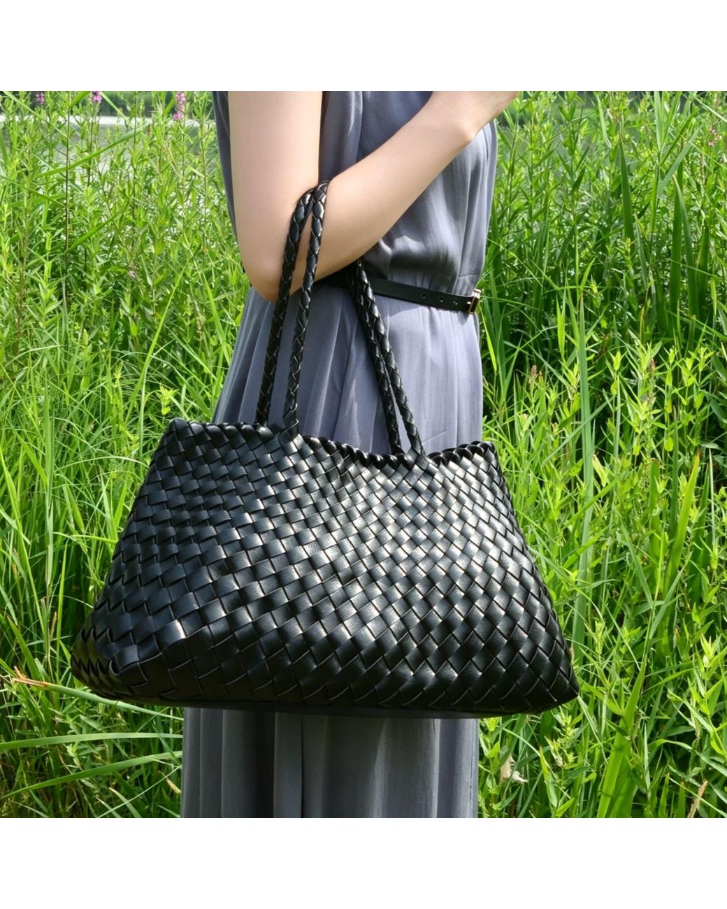 Rimini Black Woven Vegan Leather Carry On Bag