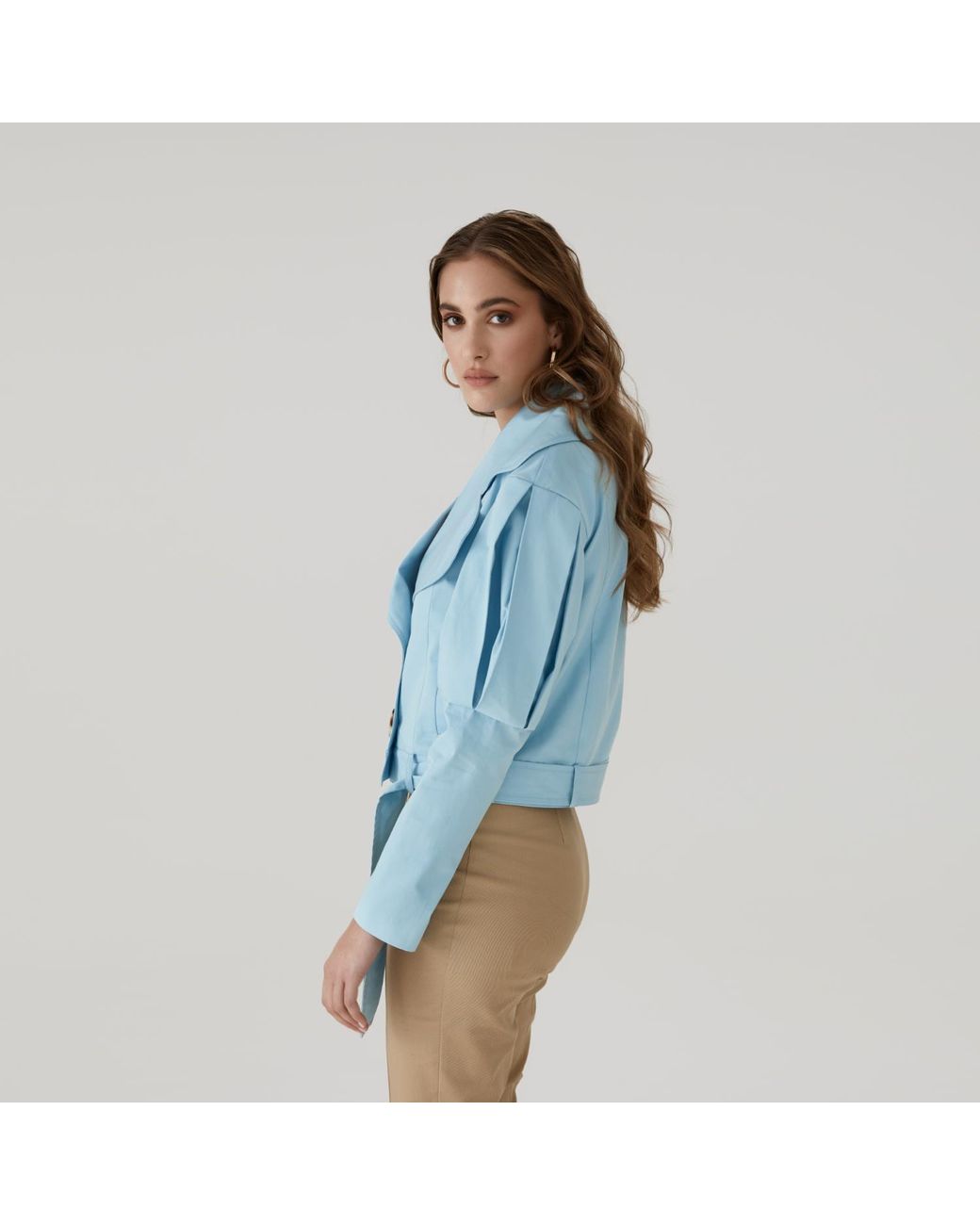 Lita Couture Blue Statement Jacket With Oversized Lapels