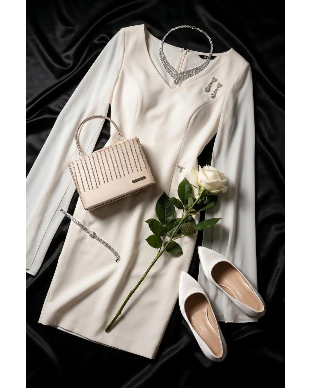 Luna Fashion House White Neutrals Ivory Short Dress, Rebeka