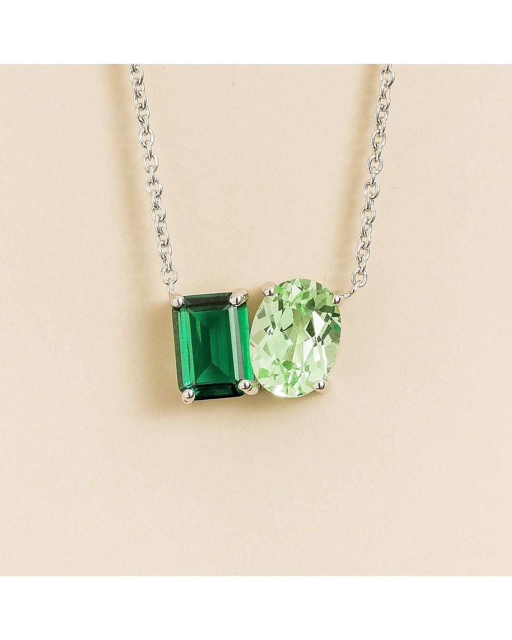 Juvetti Green Buchon Necklace Set With Emerald & Sapphire