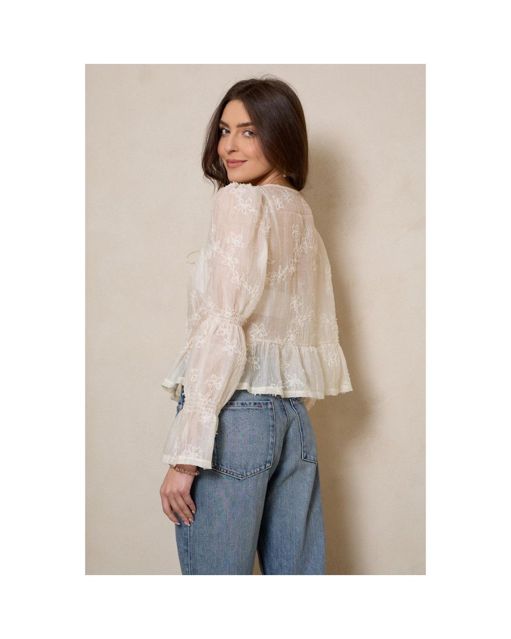 Saachi Natural Meadow Floral Tie Front Top