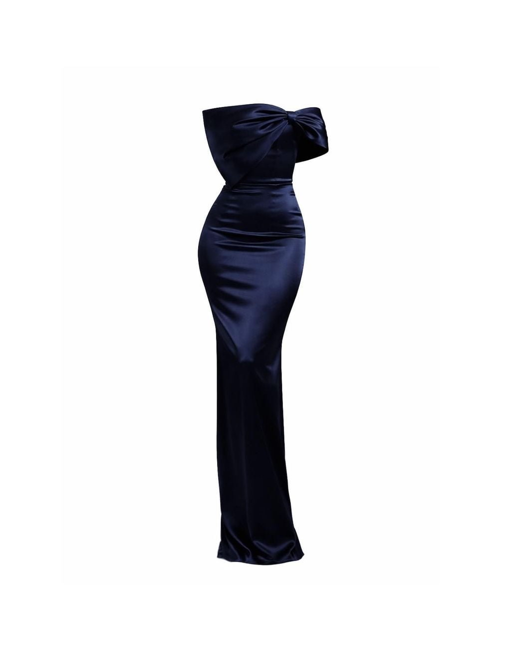 Moda Glam Blue Grace Strapless Statement Bow Gown- Midnight