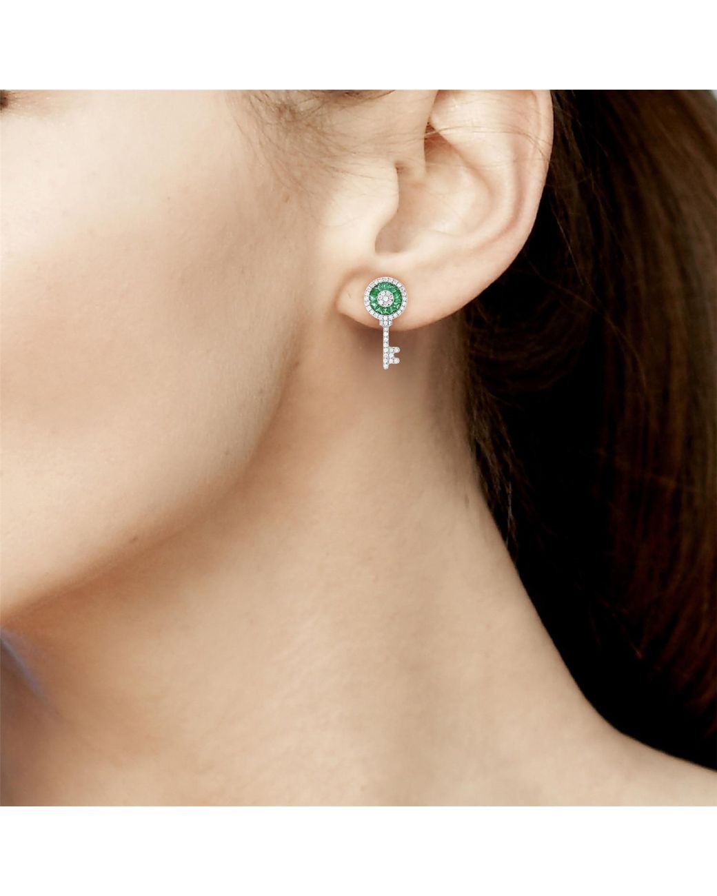 Artisan Green Emerald & Diamond Key Drop Earrings