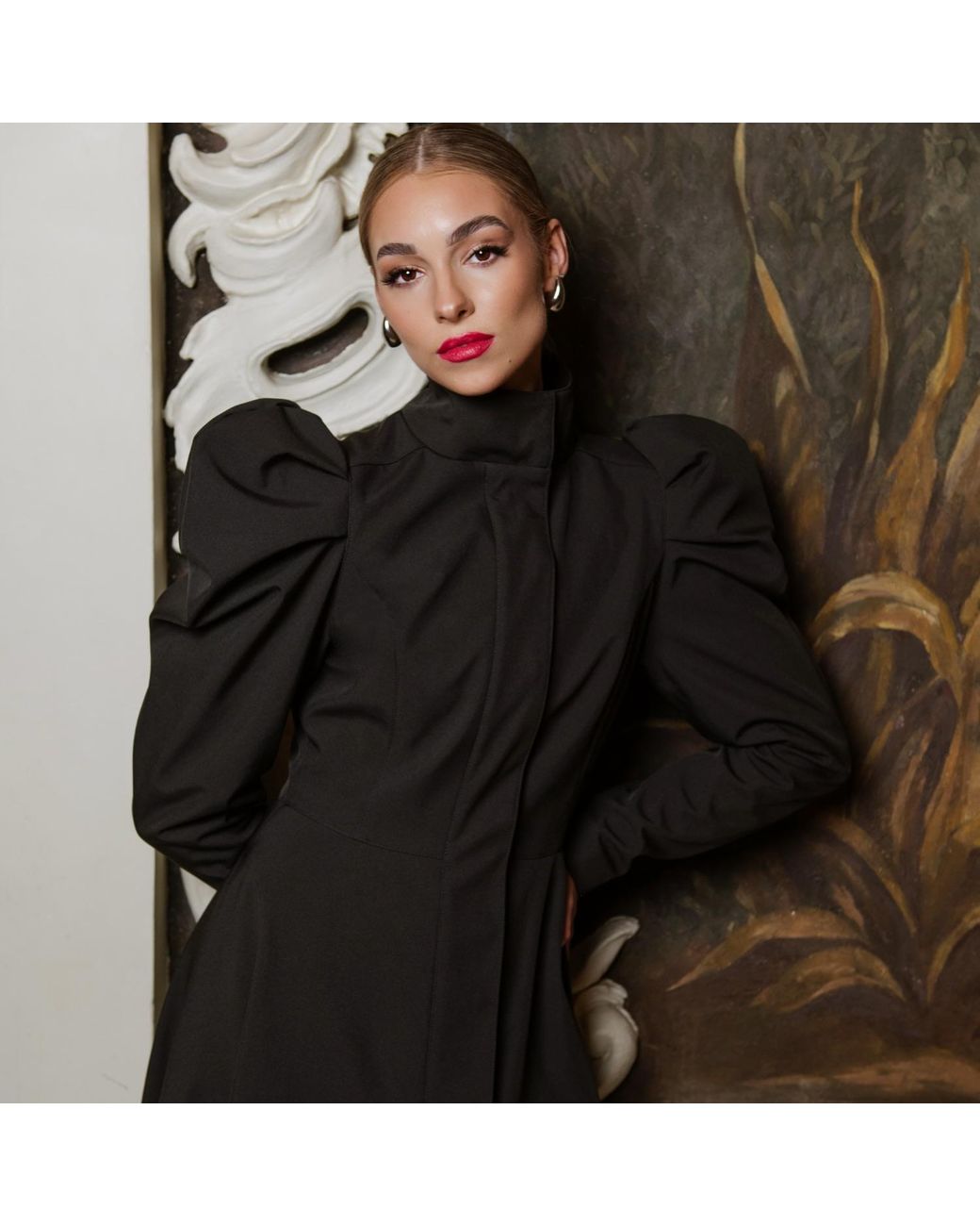 RainSisters Black Coat With Balloon-Styled Sleeves: Majestic Night