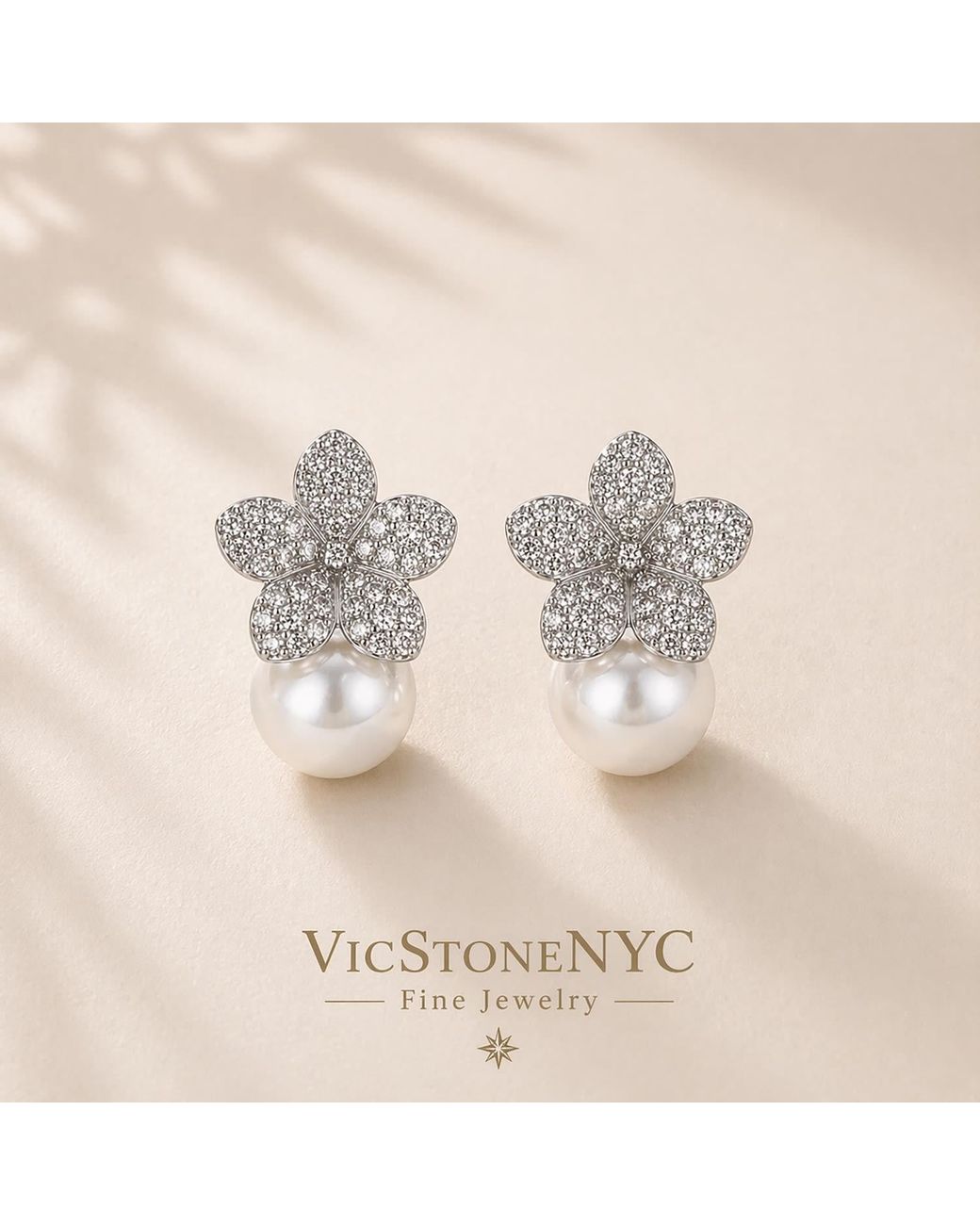 VicStoneNYC Fine Jewelry Metallic Camellia Pearl Earrings – New York Designer Bridal Jewelry
