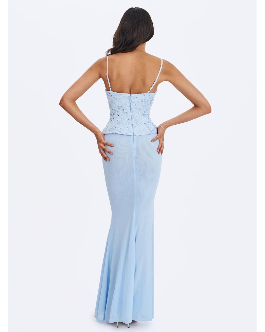 Miss Circle New York Blue Aurielle Baby Sweetheart Mermaid Peplum Maxi Dress