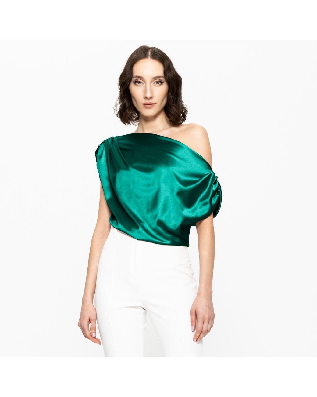 Angelika Jozefczyk Green Satin Blouse Livia Emerald