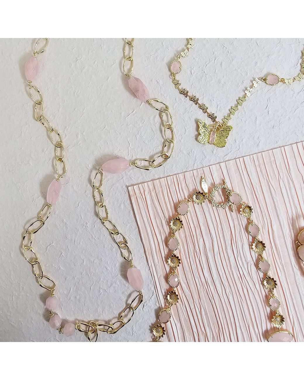 Farra Metallic Nugget Rose Quartz With Chain Long Necklace
