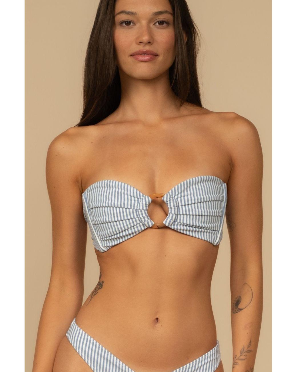 Montce Blue Classic Stripe Tori Ties Bandeau Bikini Top