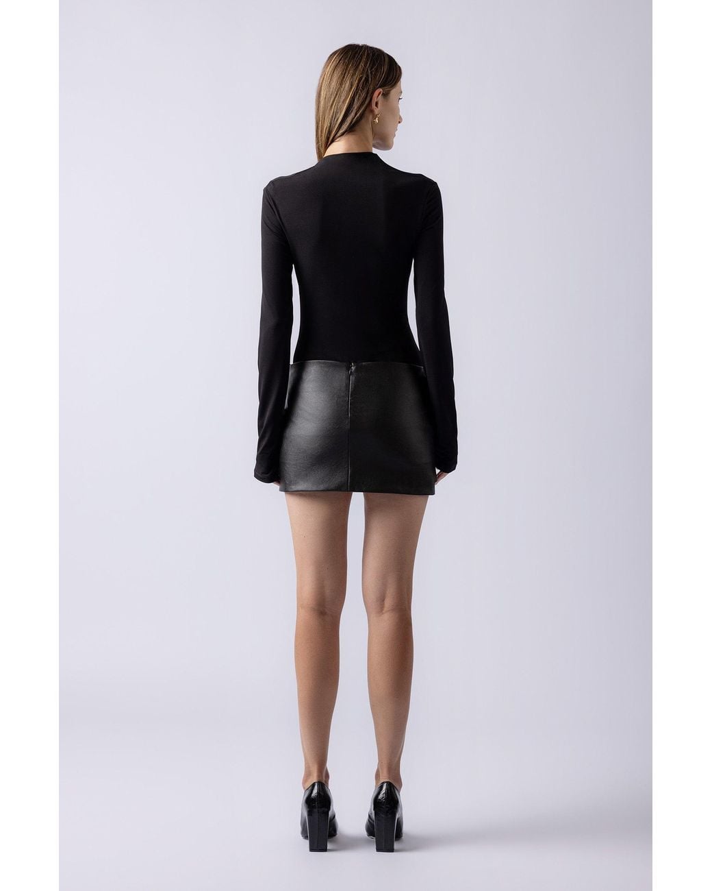 Lendrop Studios Black Yoko Bow Drape Leather Mini Skirt