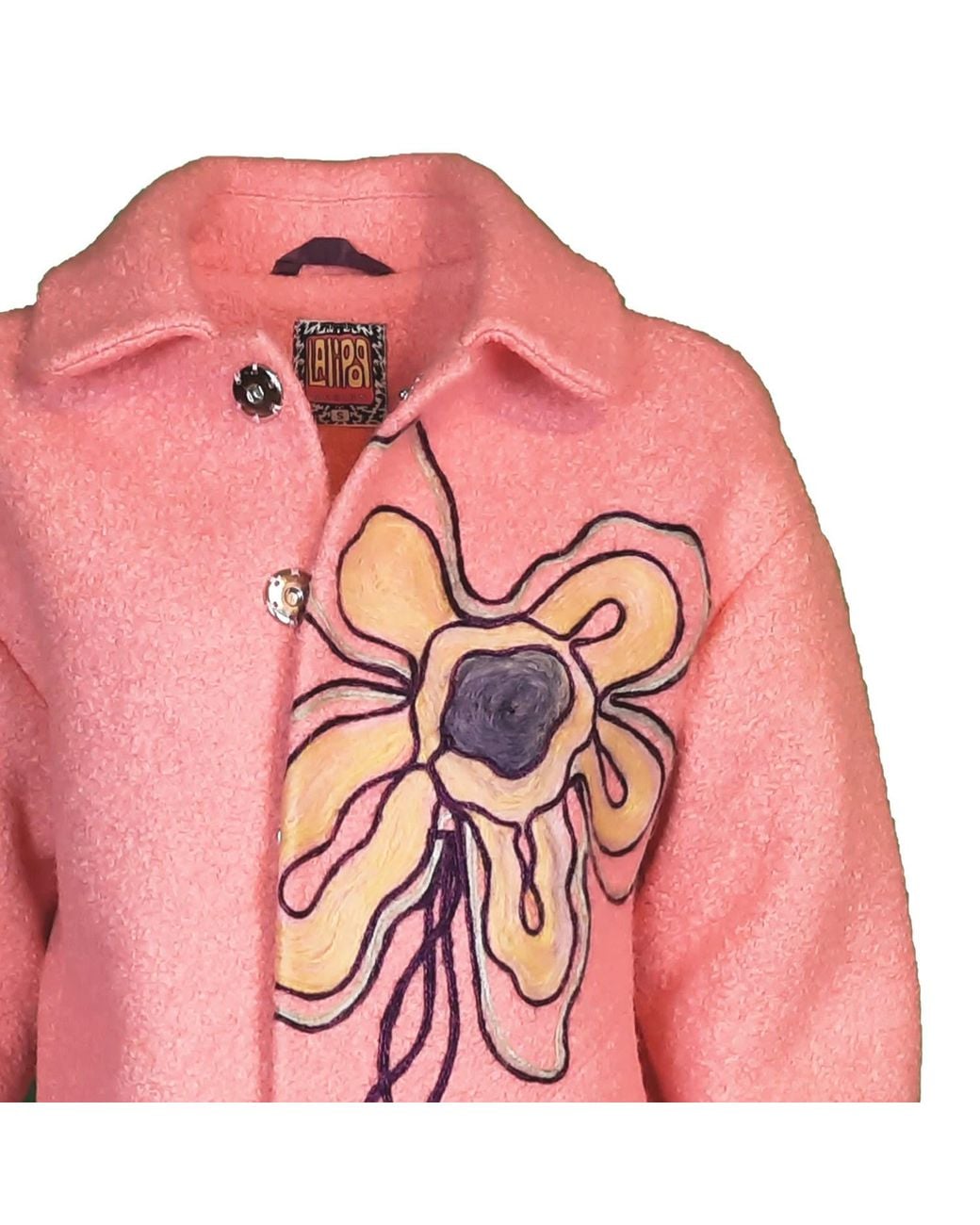 Lalipop Design Pink Wool Blend Coat With Flower Embroidery