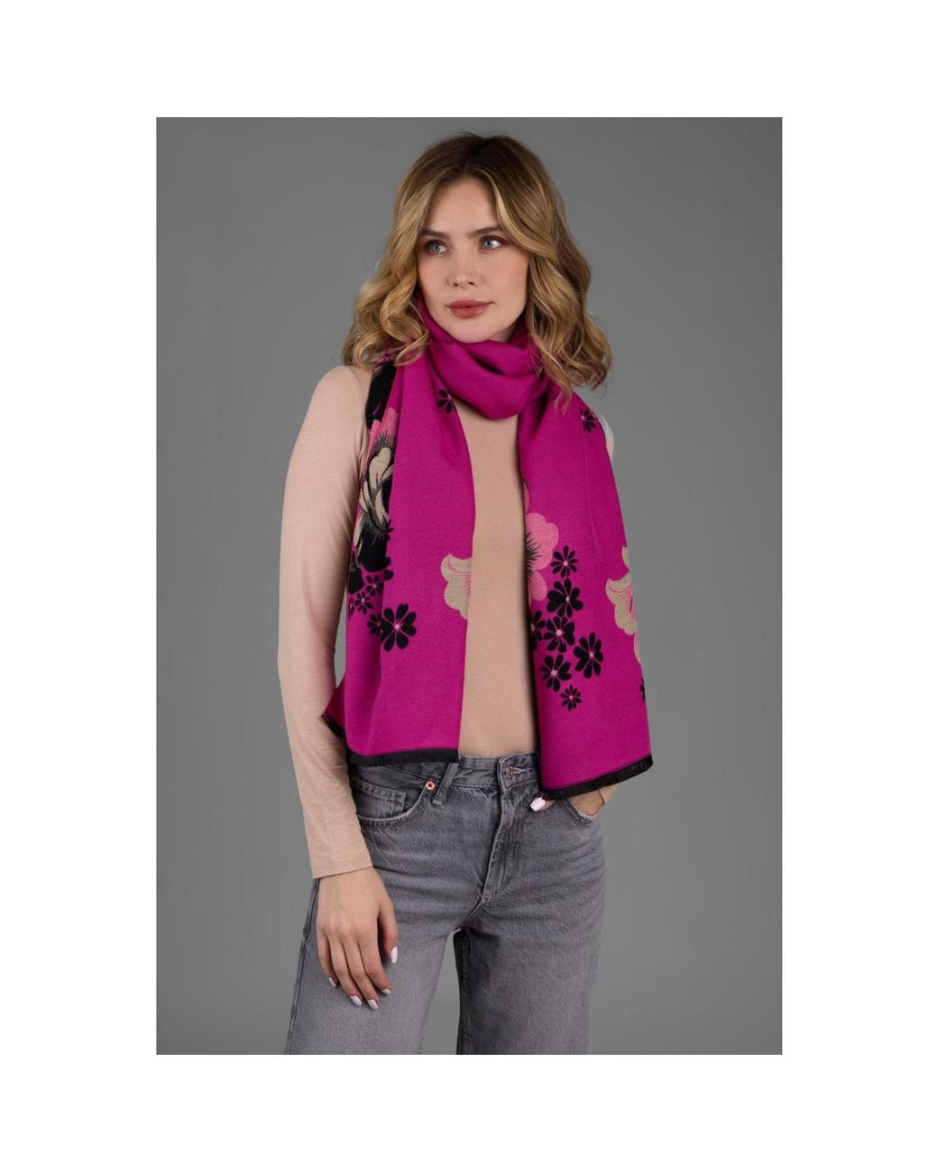 Saachi Pink Reversible Blossom Burst Scarf