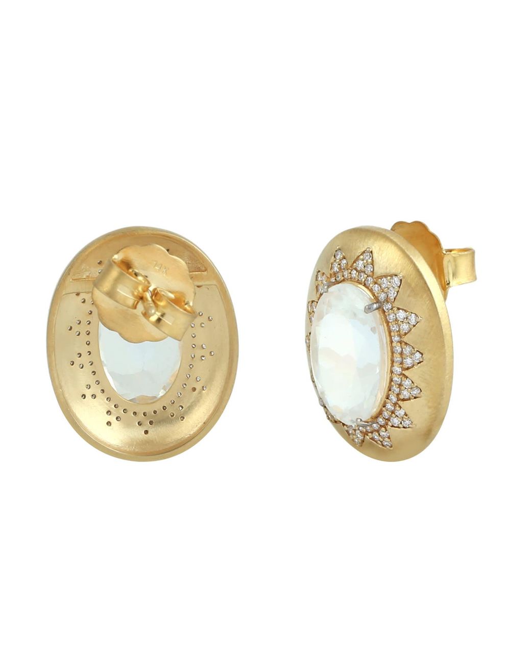 Artisan Metallic Moonstone & Diamond Halo Stud Earrings
