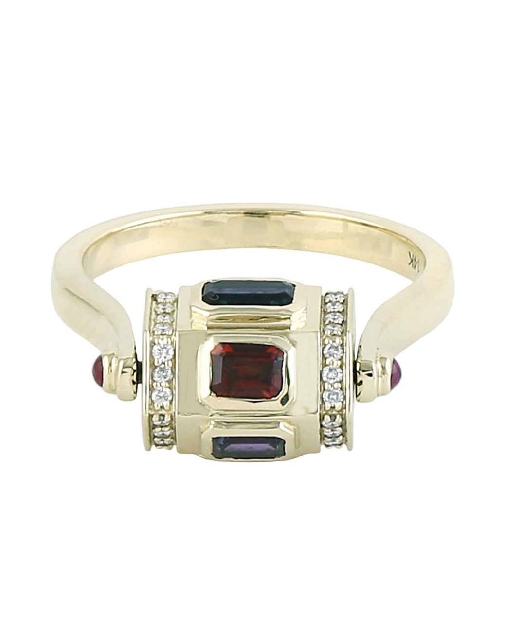 Artisan White 14K Garnet, Tourmaline, Topaz, Amethyst & Diamond Geometric Ring