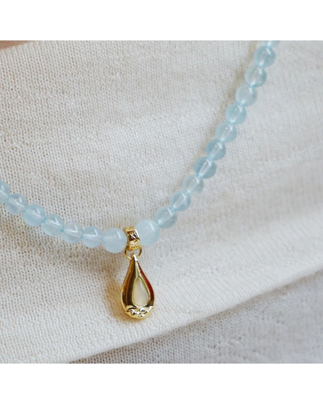 Aurozia Blue Five Elements Water/ Vermeil Aquamarine Waterdrop Pendant Three Layered Crystal Bracelet & Necklace