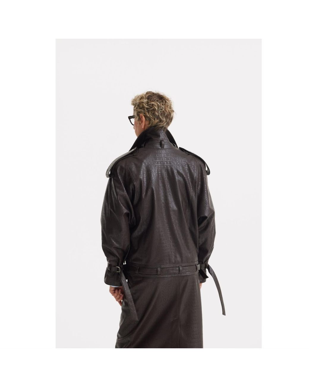 Julia Allert Black Croc-Effect Faux Leather Oversized Jacket – Dark