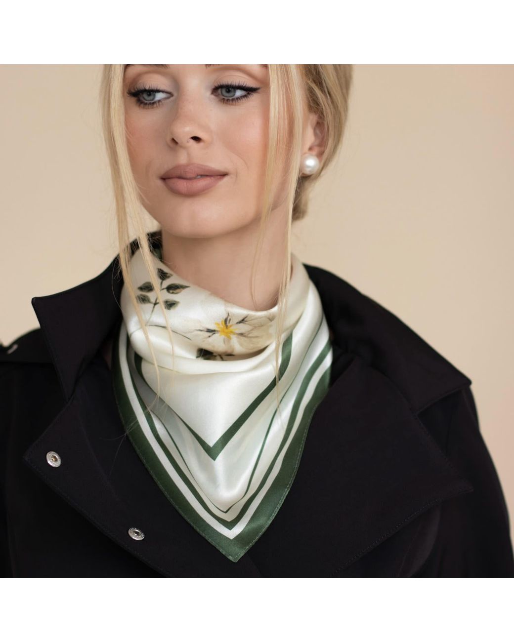 RainSisters Metallic Small Minimal Floral Natural Silk Scarf
