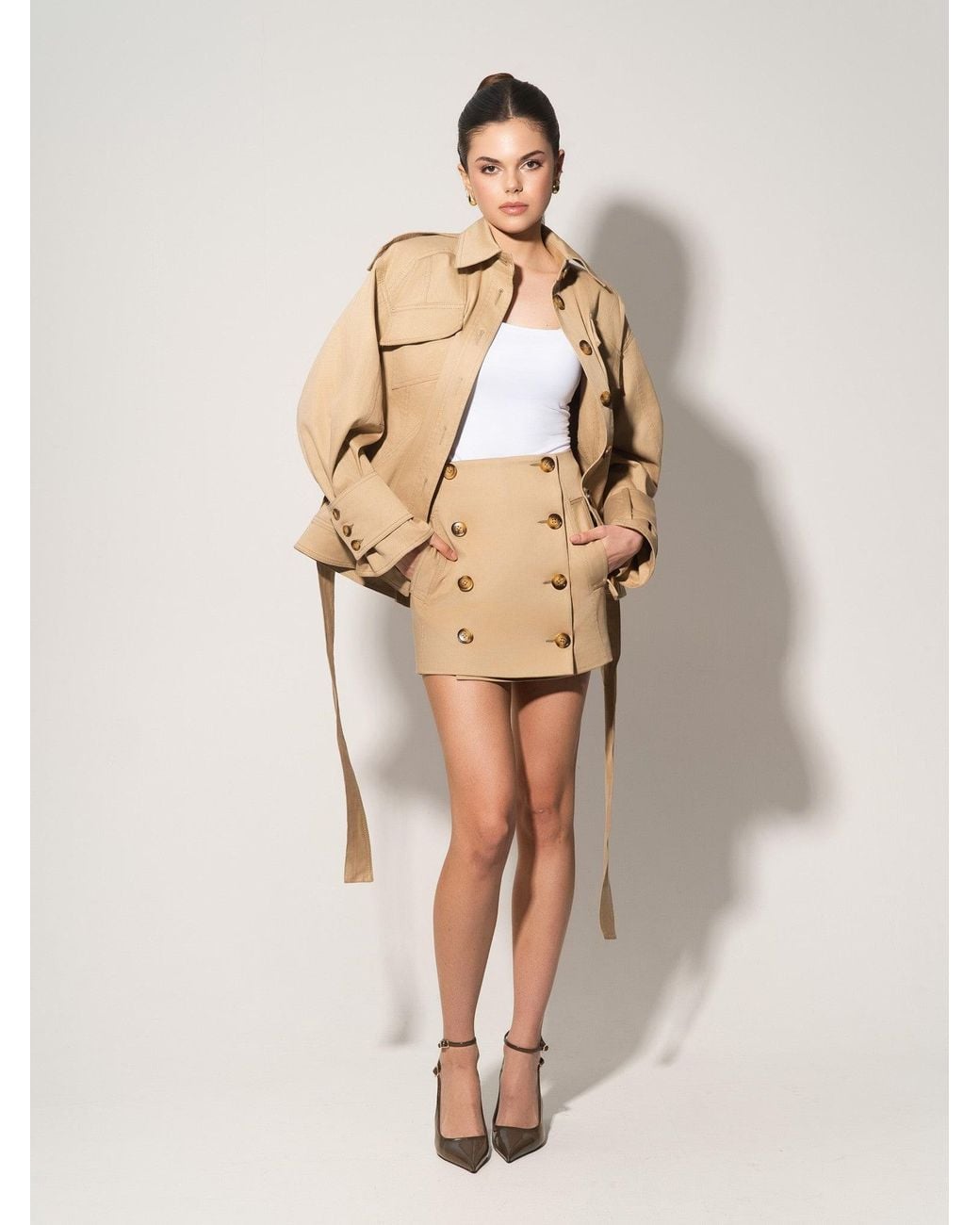 Tia Dorraine Natural Button Front Mini Skirt