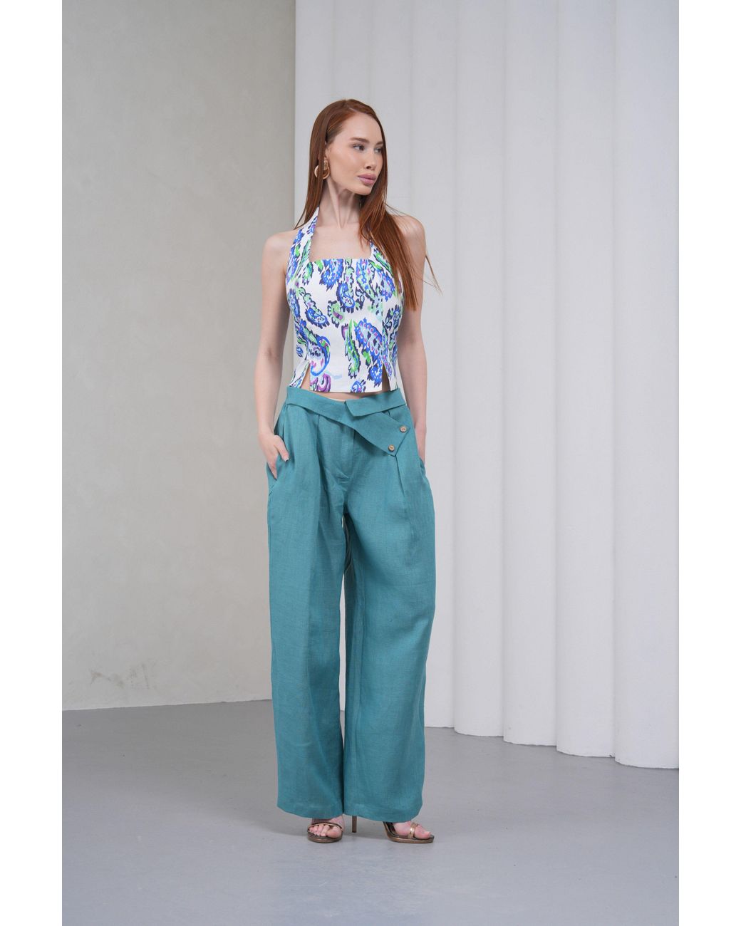Lumina Eligma Blue The Wrapline Linen Trouser