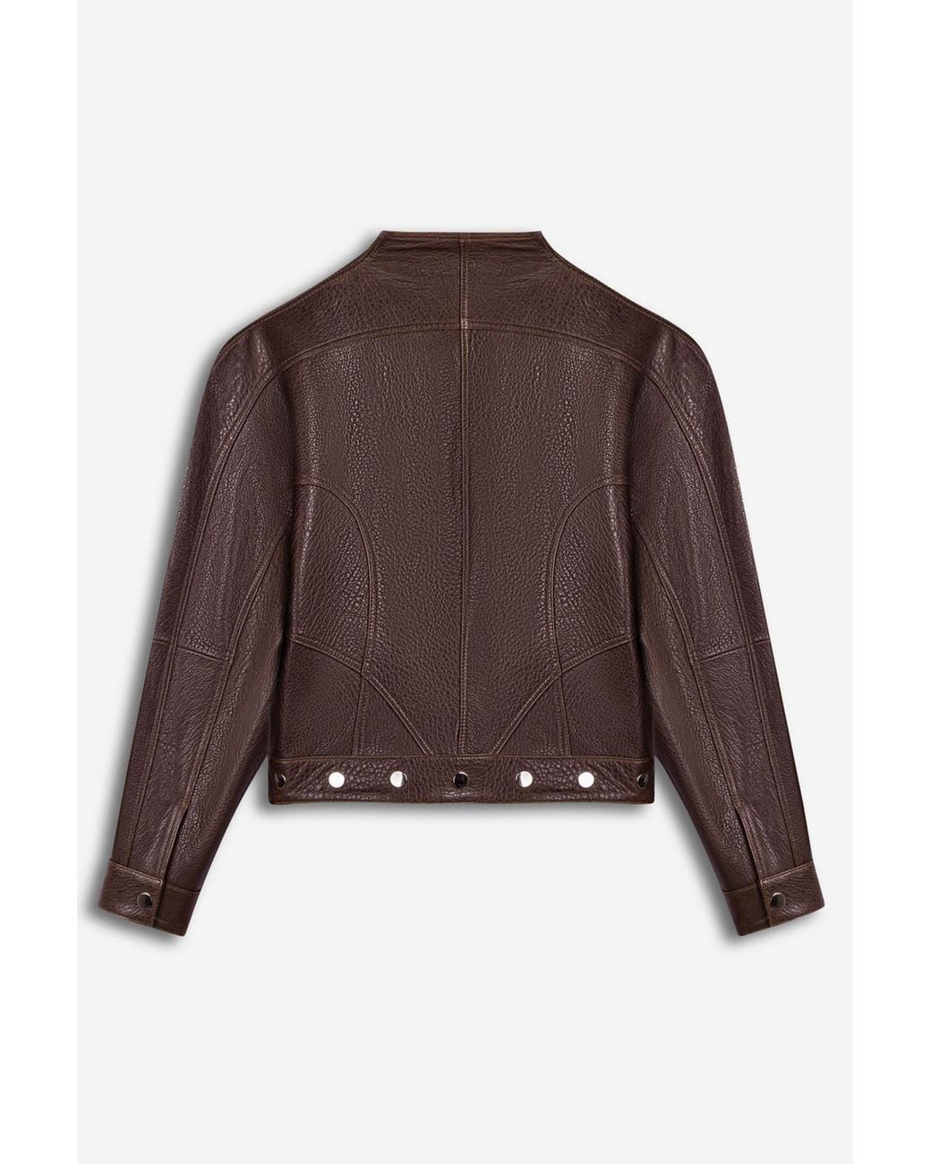 Nocturne Brown Stand Collar Leather Jacket