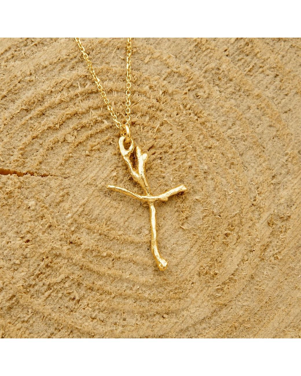 Mother Nature Jewelry Metallic Jasmine Cross Necklace, Handmade Minimalist Branch Pendant