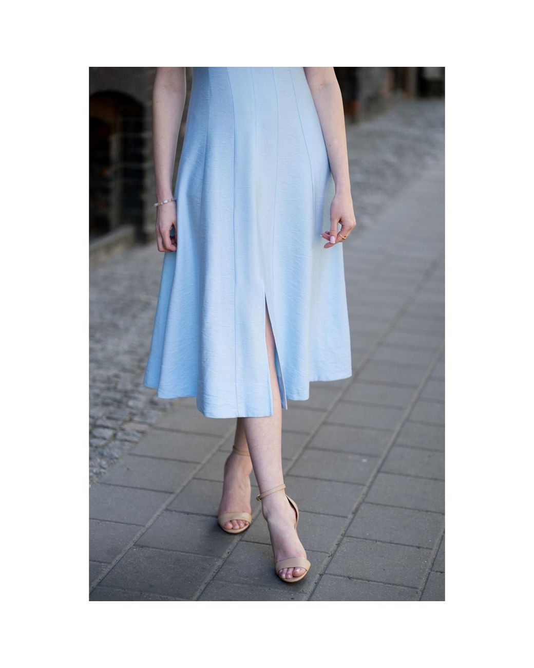 Oh!Zuza Blue Echo Viscose Midi Dress Short Sleeve With Pockets