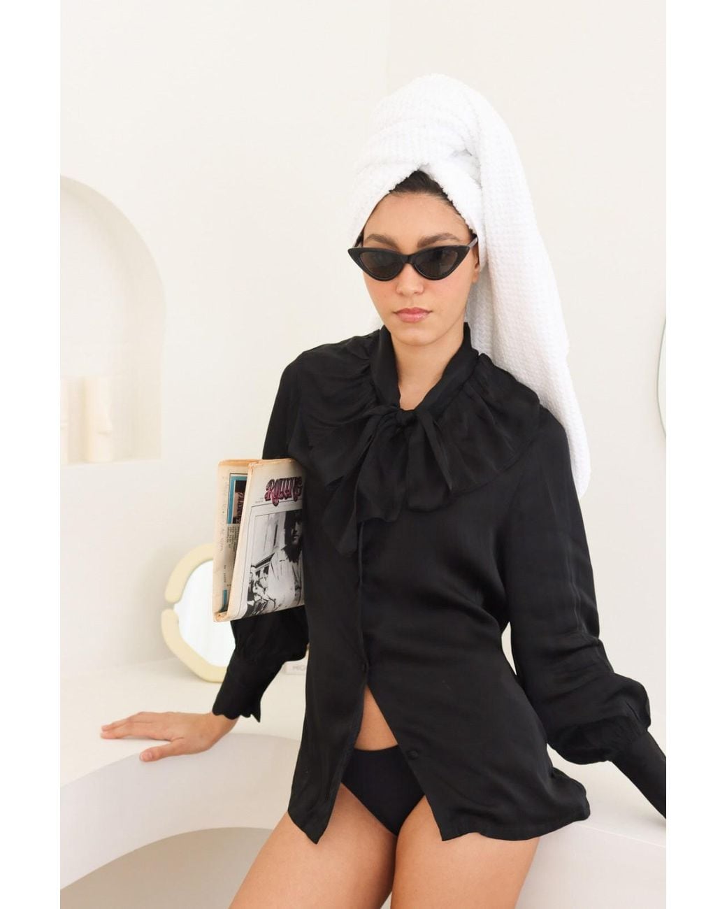 Carolina Benoit Black For Rose Vegan Silk Pussy Bow Top