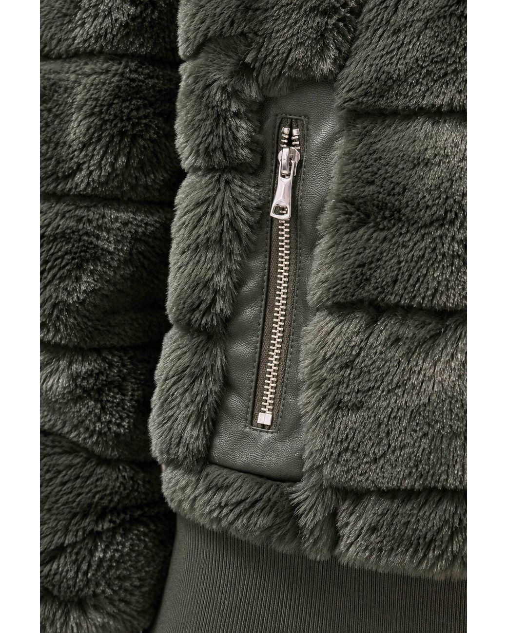 James Lakeland Green Panelled Faux Fur Jacket