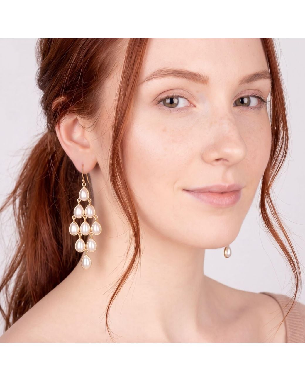Latelita London Metallic Erviola Gemstone Cascade Earrings Pearl