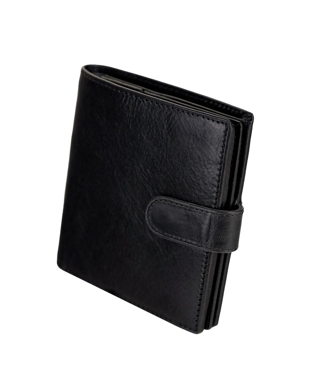 Time Resistance Black Leather Bifold Wallet With A Snap Closure for men