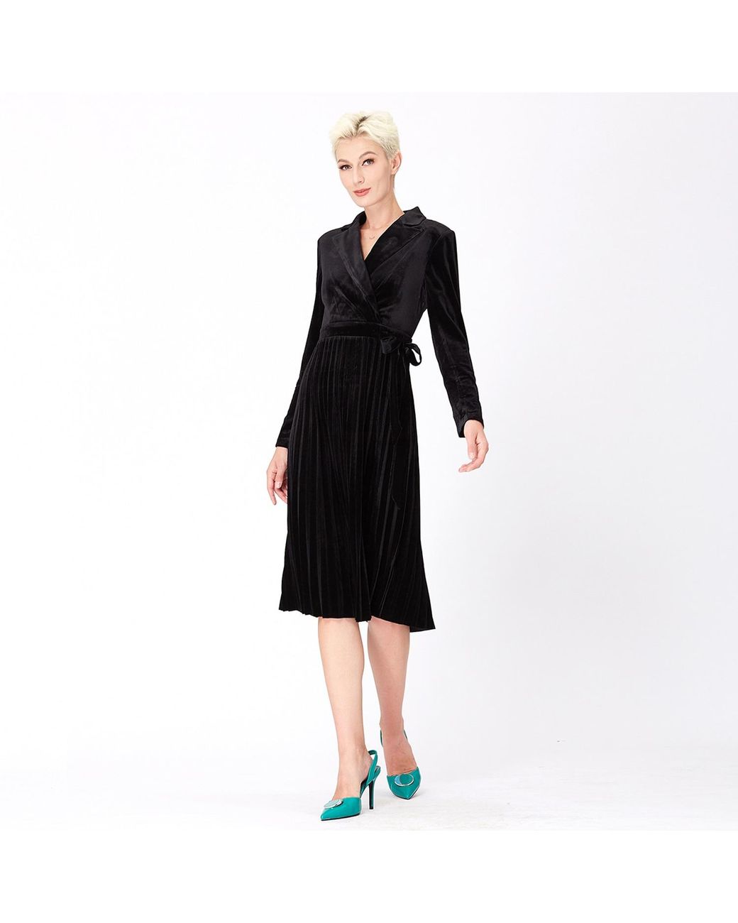Smart and Joy Black Velvet Wrap Dress