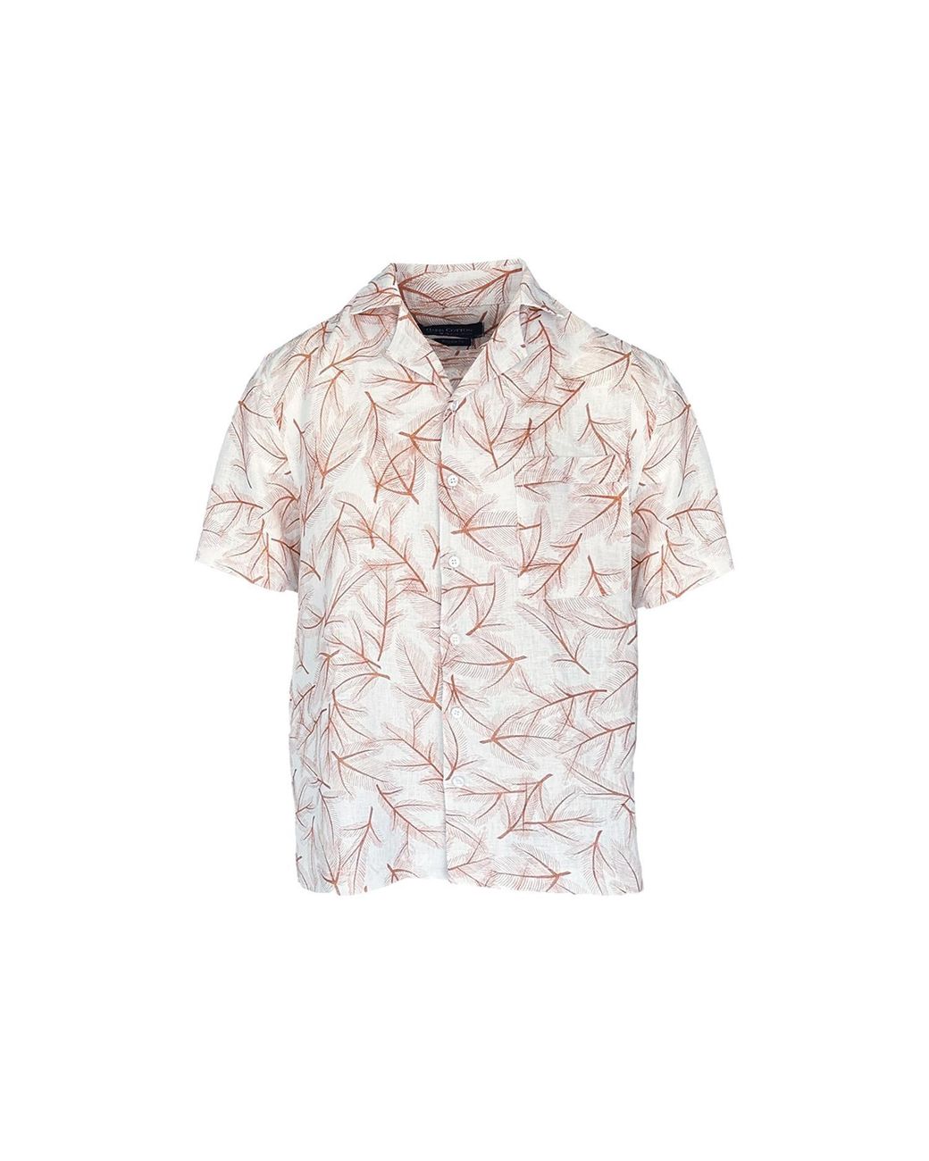 Haris Cotton White Printed Linen Byron Shirt Copper Fern for men