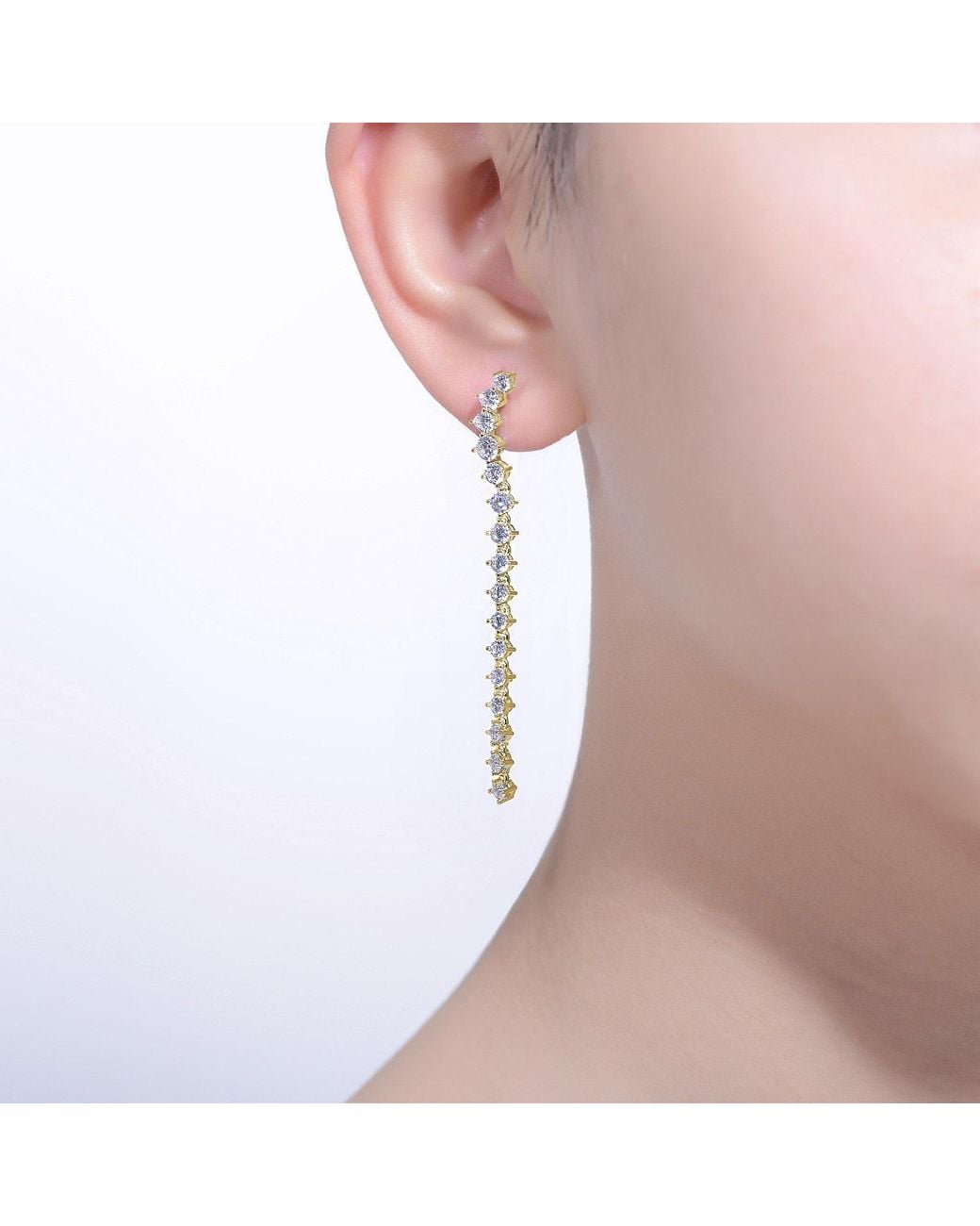 Genevive Jewelry Metallic Sterling Cubic Zirconia Waterfall Linear Dangle Earrings