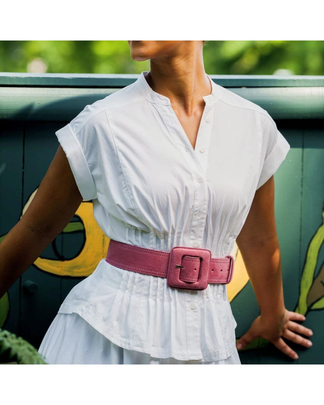 BeltBe Pink Suede Square Buckle Belt